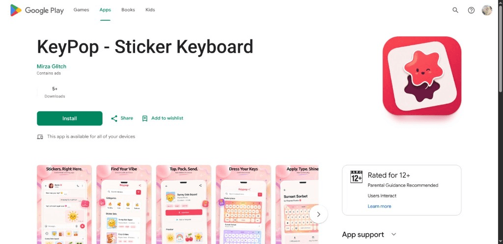 KeyPop sticker keyboard Google Play listing